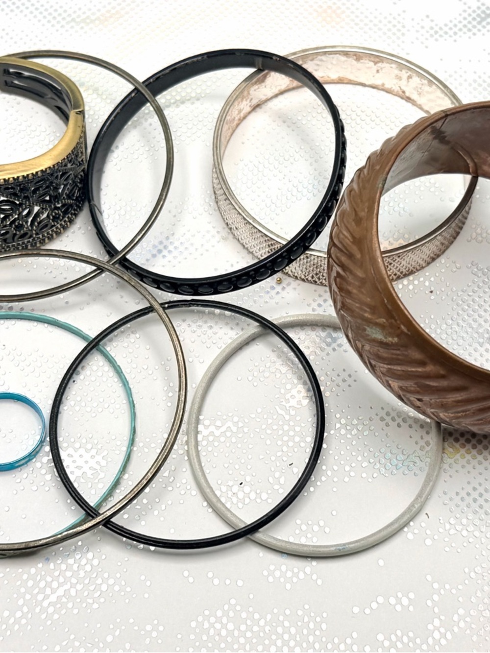 Mixed Women’s Bangle Bracelet Set in Black, Silver, Gold, Brown, Teal